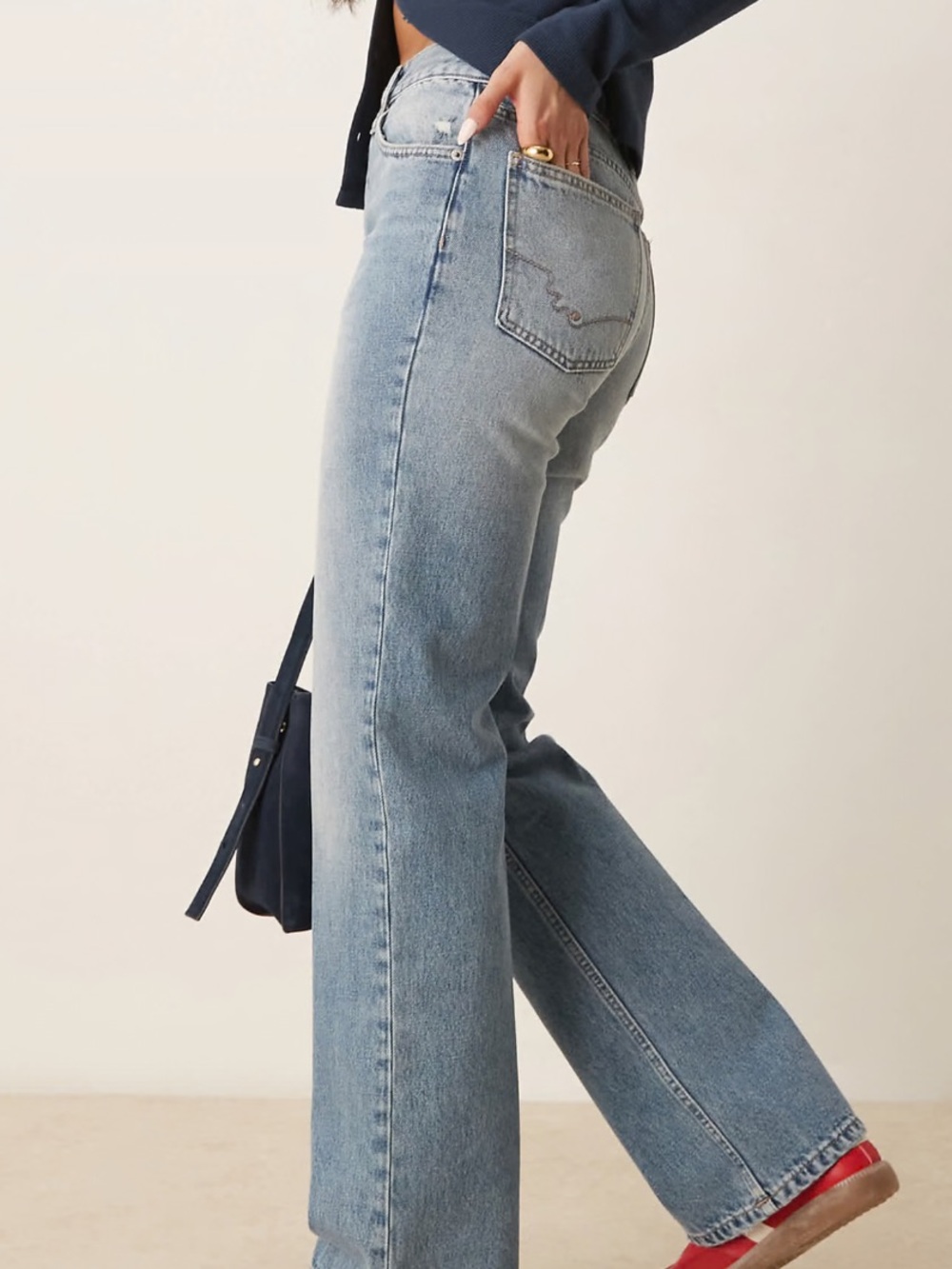 Free People Holly High Rise bootcut distressed knee jeans in cambridge blue - Picture 2 of 7